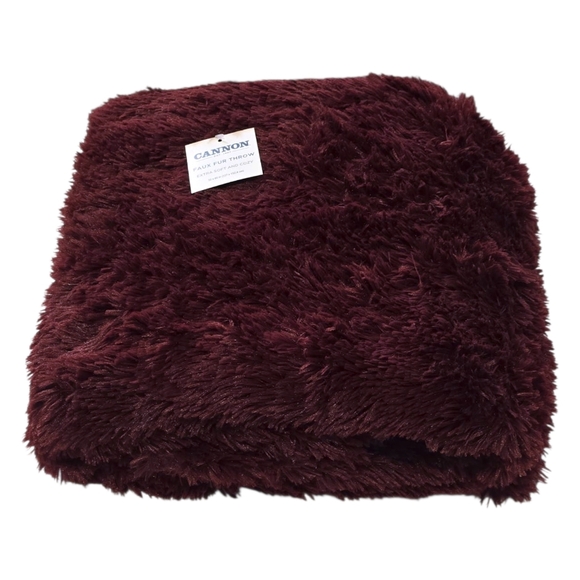 NWT Cannon Throw Blanket Burgundy Red Shimmer Faux Fur Plush 50" x 60" Soft Cozy - Picture 2 of 5